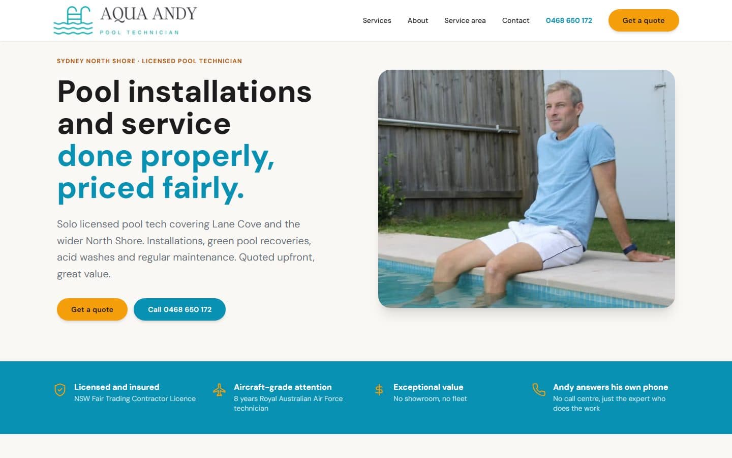 The new aquaandy.com.au, built by Made 4 Tradies