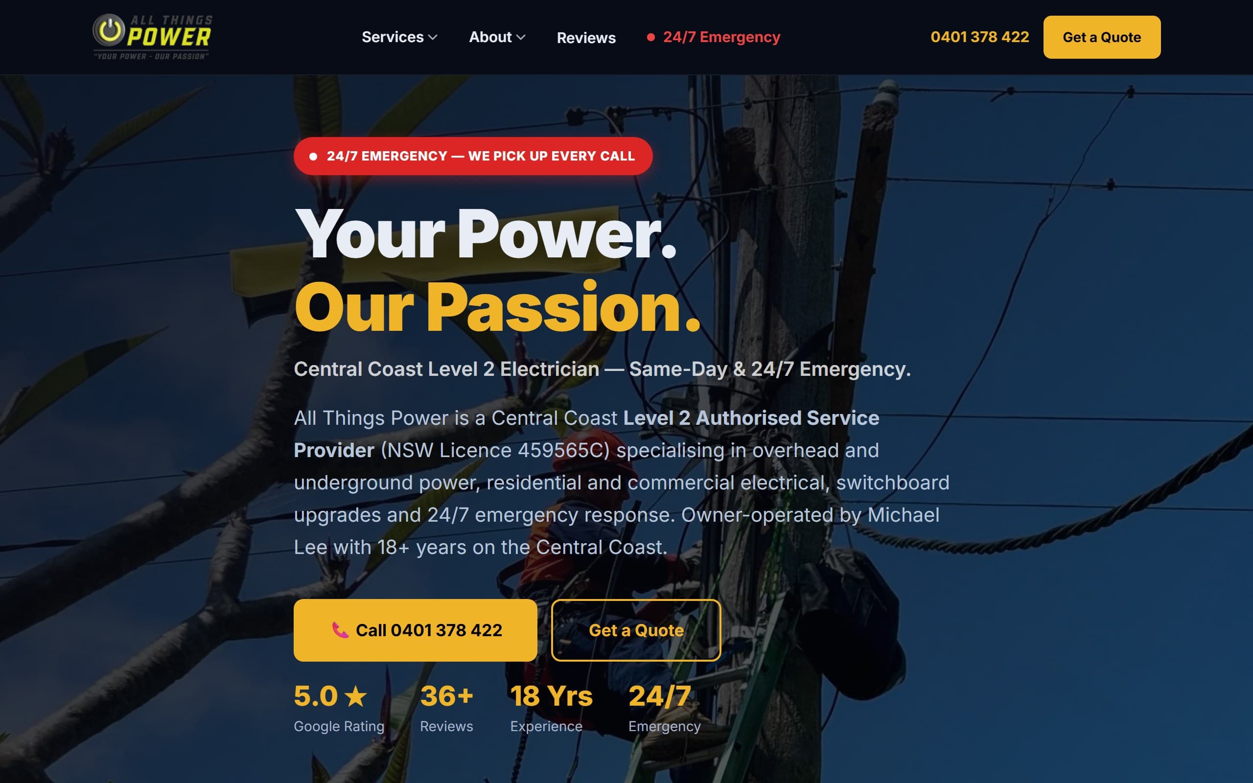 All Things Power website built by Made 4 Tradies