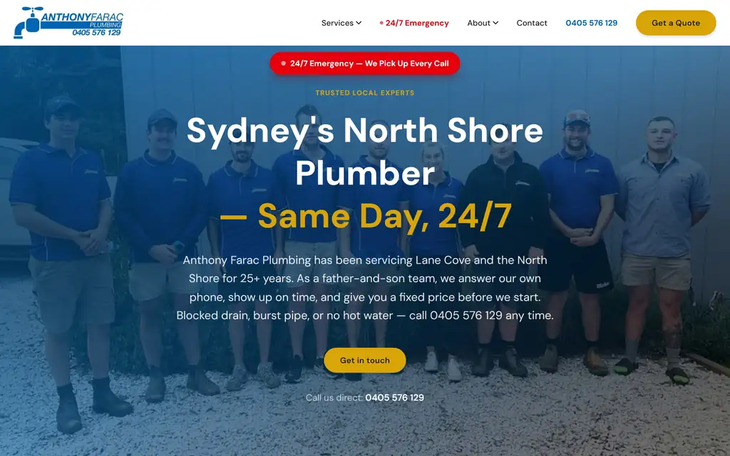 Example plumber website on mobile, tablet, and desktop desktop