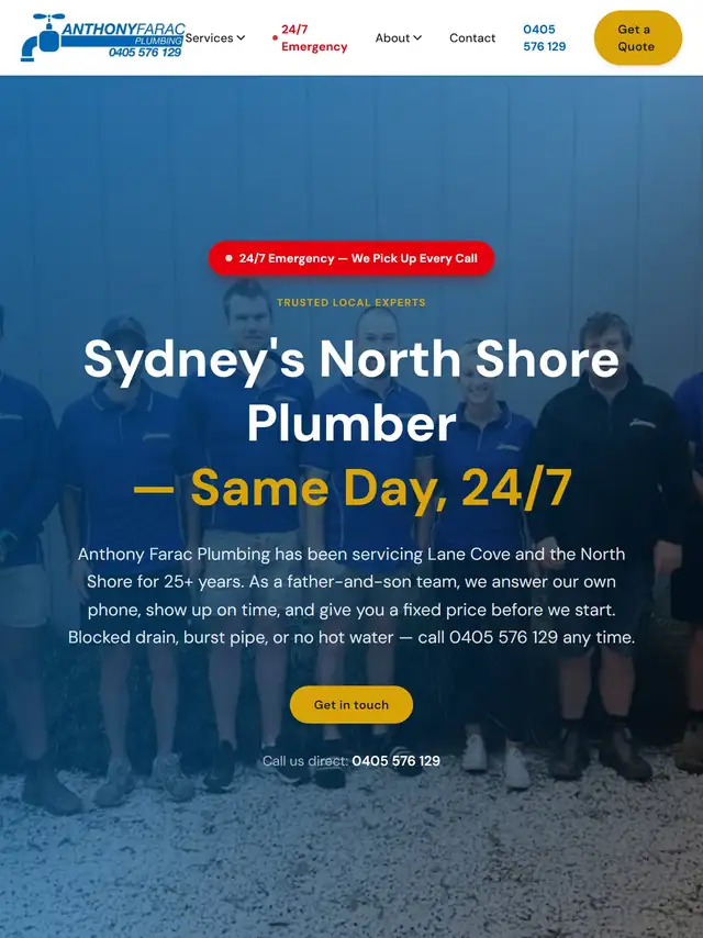 Example plumber website on mobile, tablet, and desktop tablet