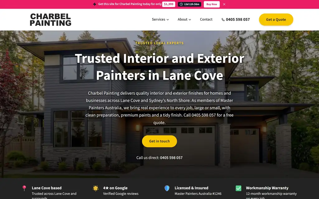 Example painter website on mobile, tablet, and desktop desktop