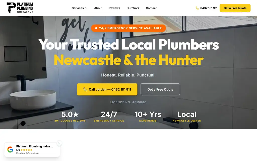 Platinum Plumbing website layout