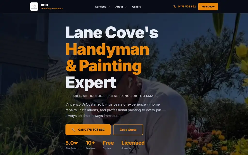 Example plasterer website on mobile, tablet, and desktop desktop