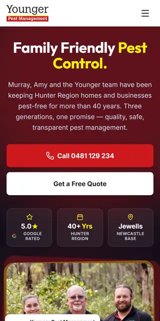 Example pest control website on mobile, tablet, and desktop mobile
