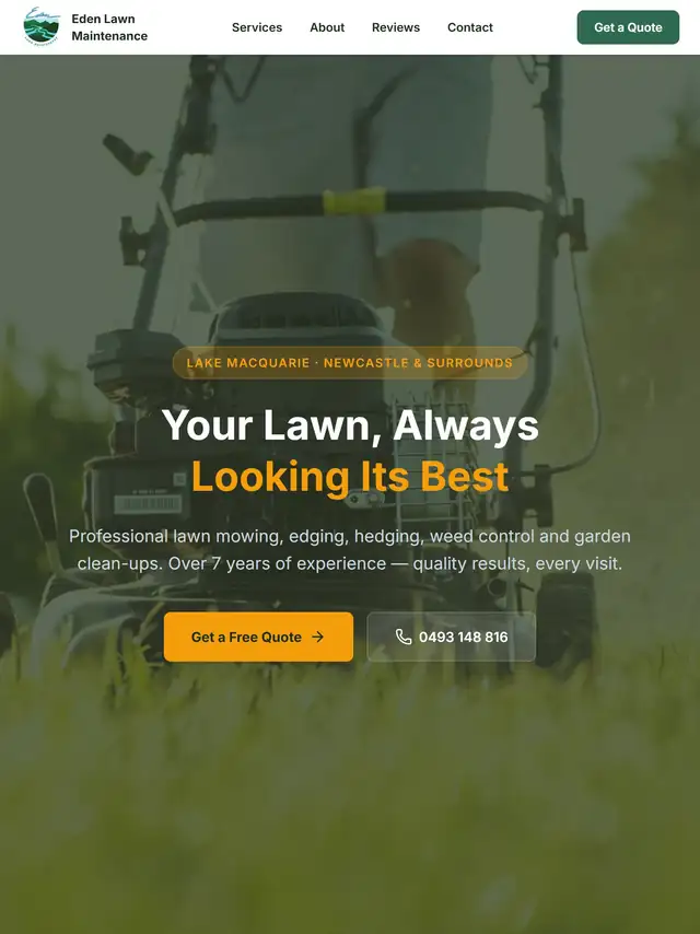 Example landscaper website (tablet view)