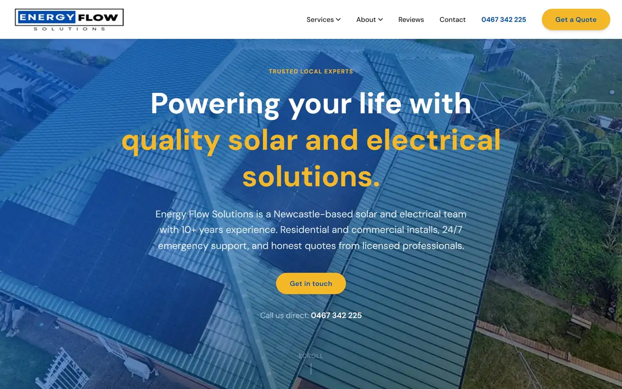 Example solar installer website on mobile, tablet, and desktop desktop