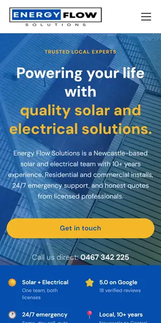 Example solar installer website (mobile view)
