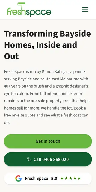 Fresh Space website preview mobile