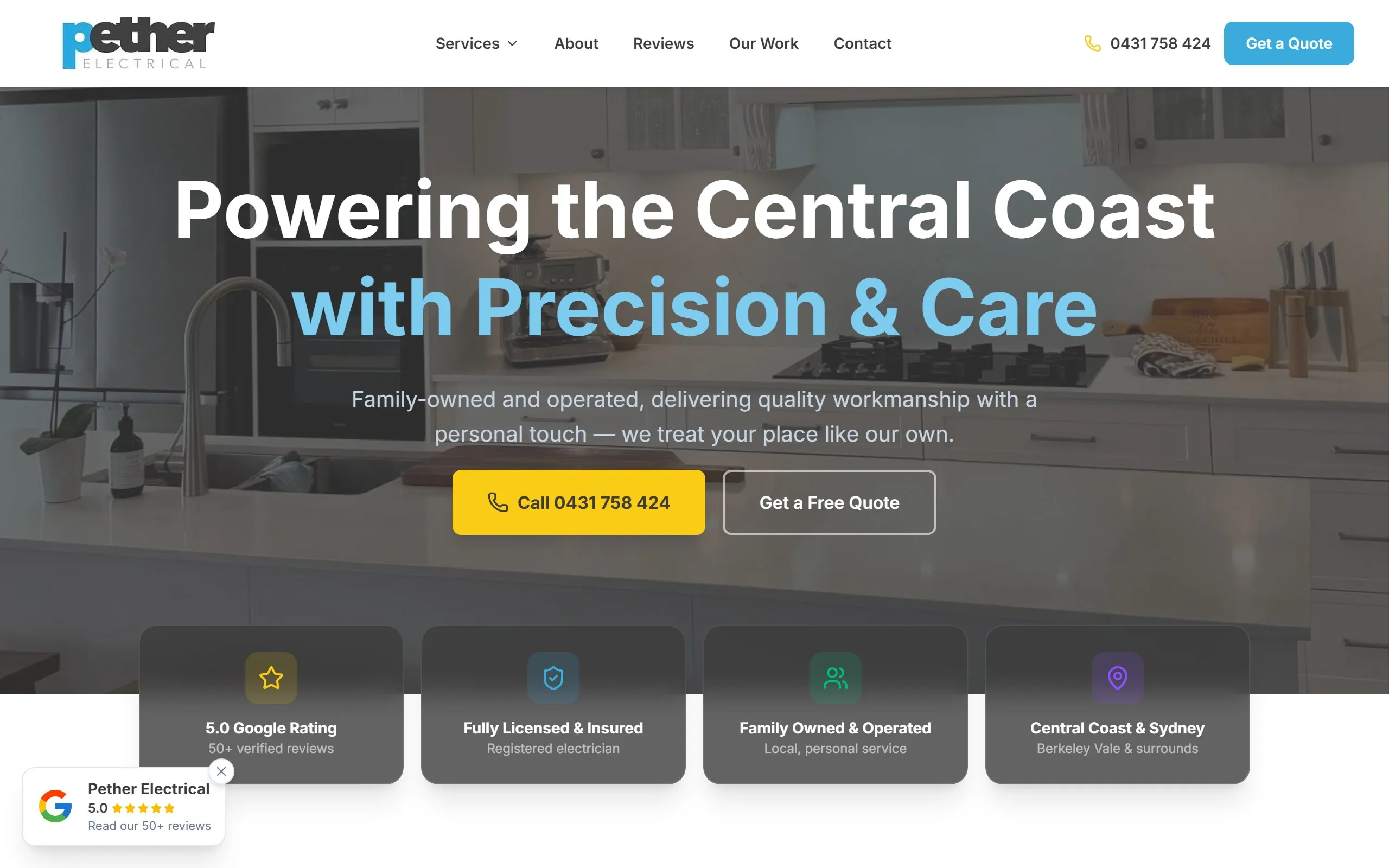 Pether Electrical website preview desktop