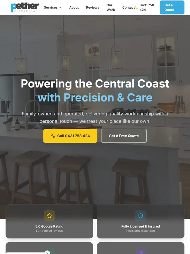 Pether Electrical website preview tablet
